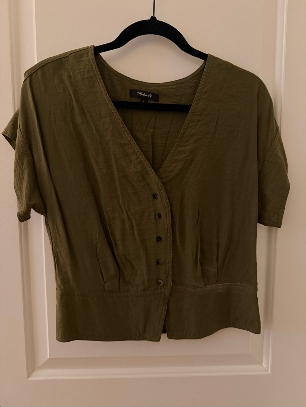Madewell Olive Green Button-Front Short Sleeve Top